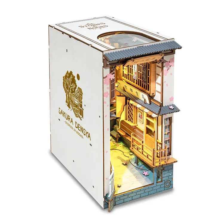 (340-tlg. Set) Rolife Book Nook Modell Bausatz DIY Miniatur Haus mit Licht Home Deko Buchstütze für Erwachsene (TGB01) - Sakura Densya