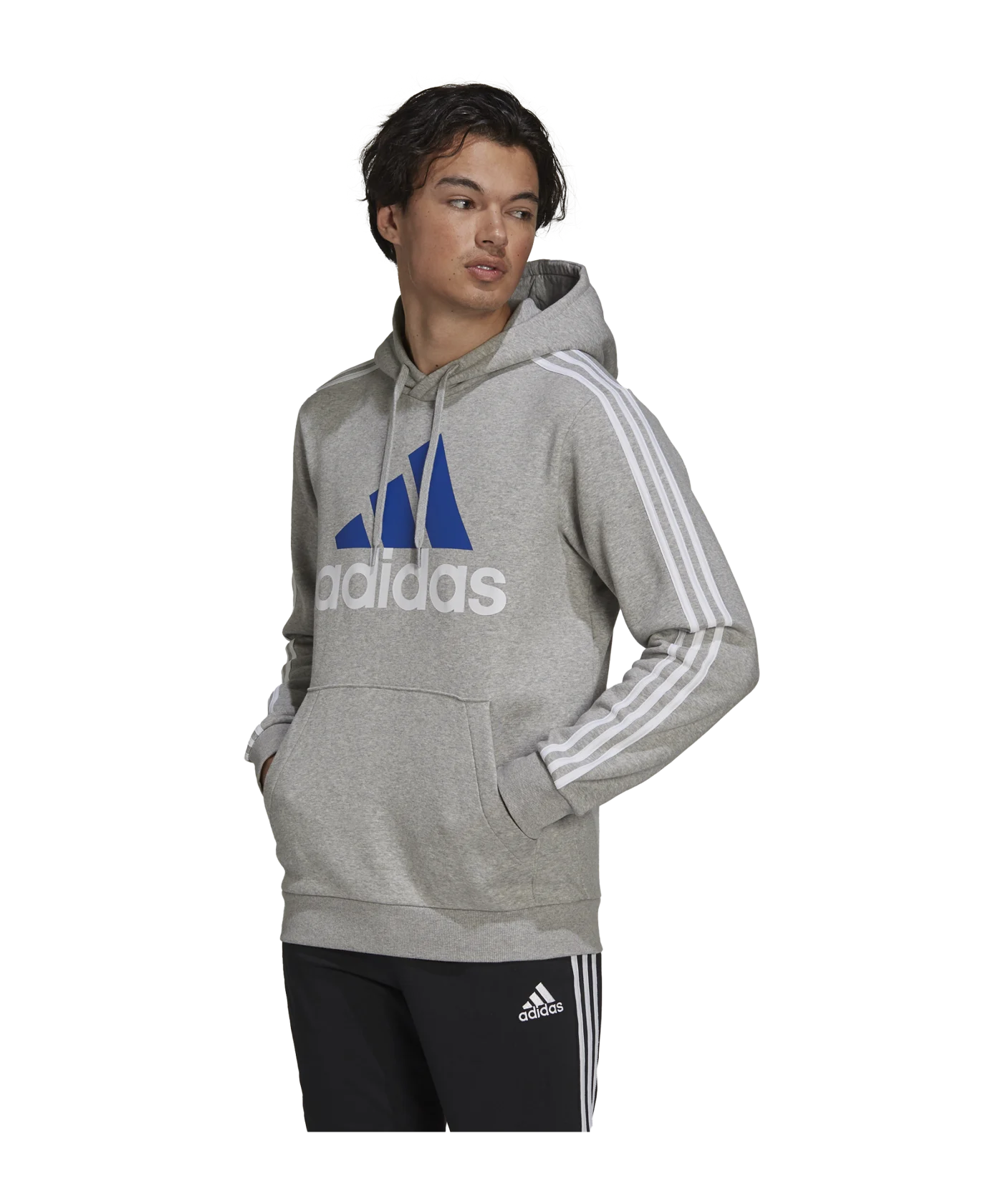adidas Essentials 3S Hoody Grau Blau Weiss