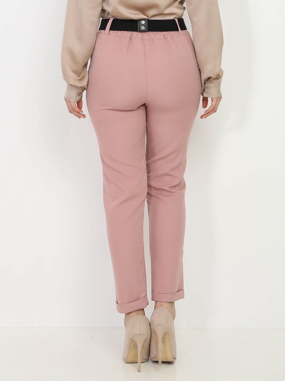 Pantalon droit avec ceinture à maillons- Rose