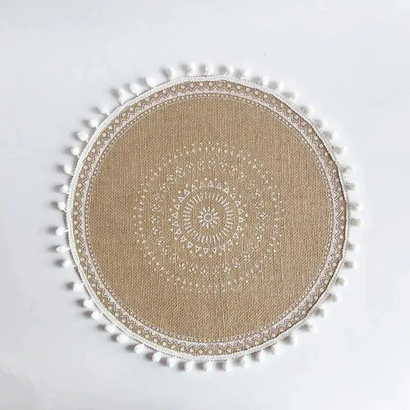 Modern Boho Round Table Placemat | Jute Woven Table Accessories Mat For Dining Room | Kitchenware Tableware