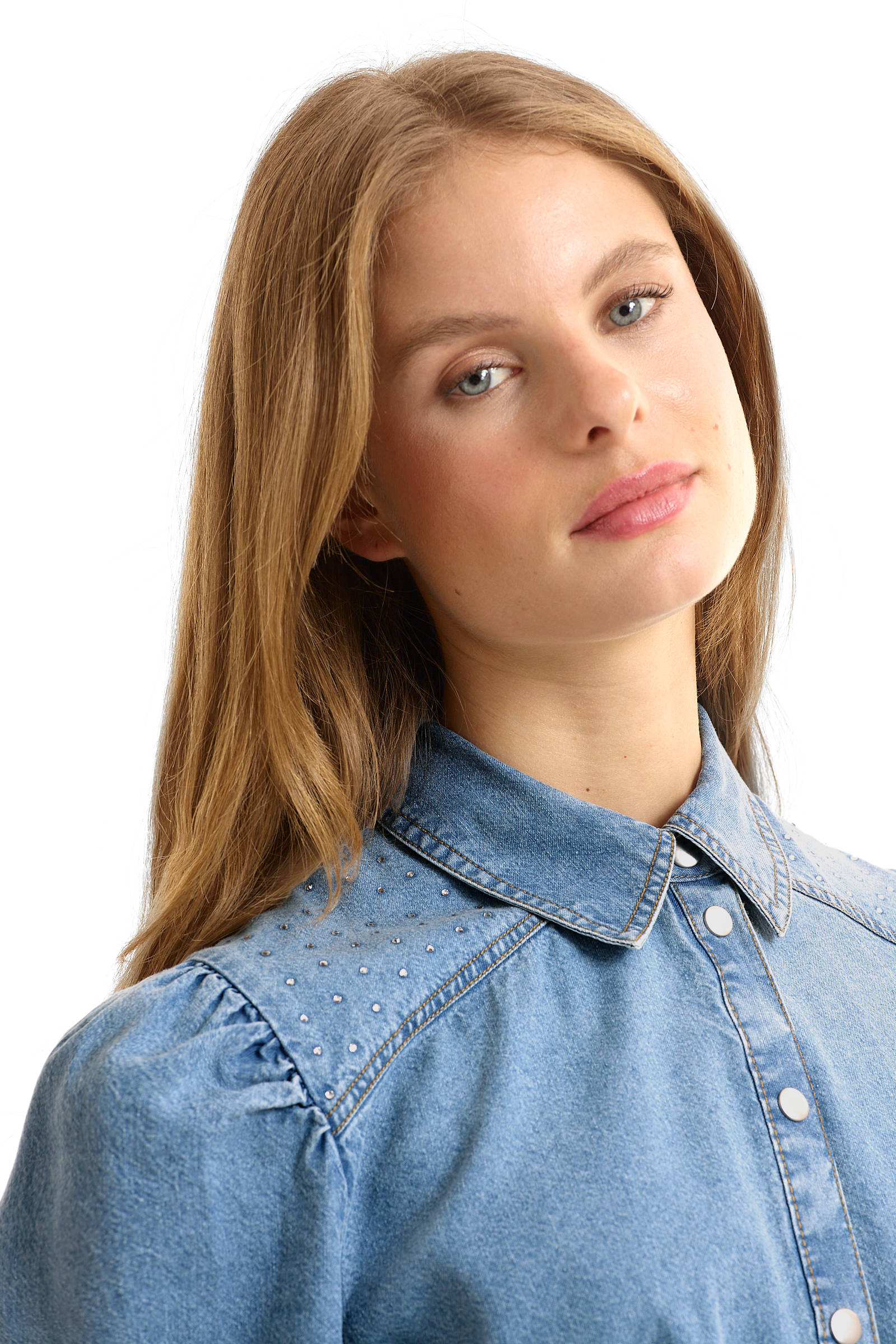 anytime denim overhemdjurk blauw