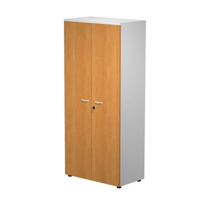 Bibliothèque haute Trend - L80xP44xH180 cm - 2 portes en mélaminé avec serrure - imitation noyer clair
