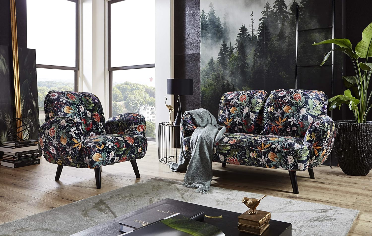 Atlantic Home Collection BEN, 2-Sitzer, Samt, Blumenmuster