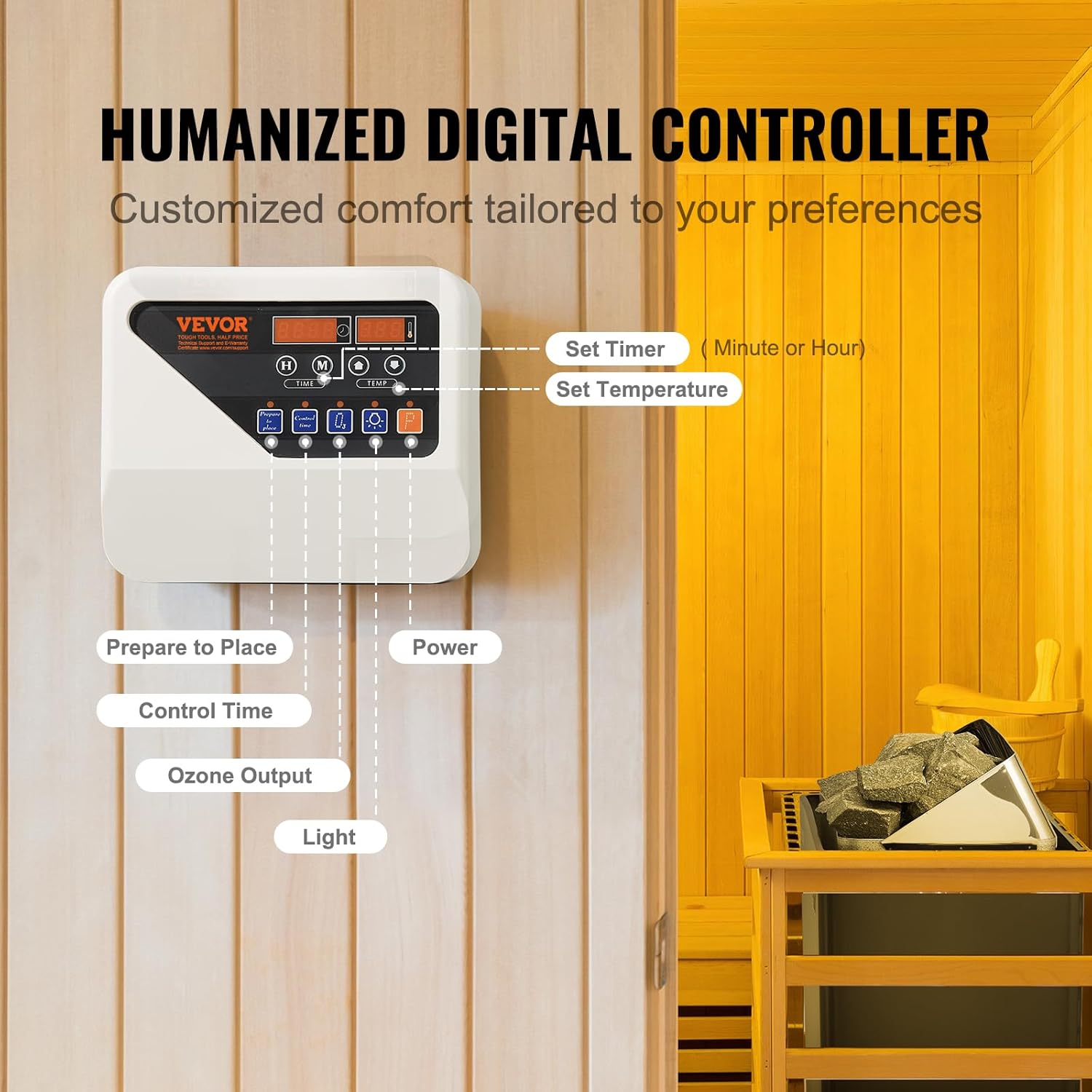 VEVOR Saunaofen, 8 kW, 400 V 3N tragbare Saunaheizung für drinnen & draußen mit 3-Stunden-Timer, digitaler Steuerung für 8–12 m³ großes Zuhause, gewerbliche Nutzung in Hotel-Spa-Duschen, max. 110 °C