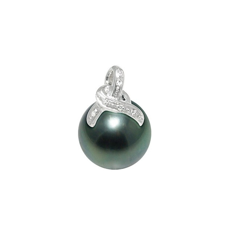 Pendentif Diamants, Perle de Tahiti et Or Blanc 750/1000