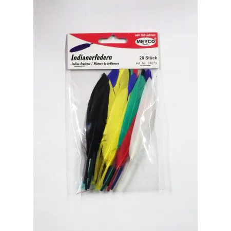 Meyco Indianerfedern, 20 Stück, 14 cm, bunt sortiert