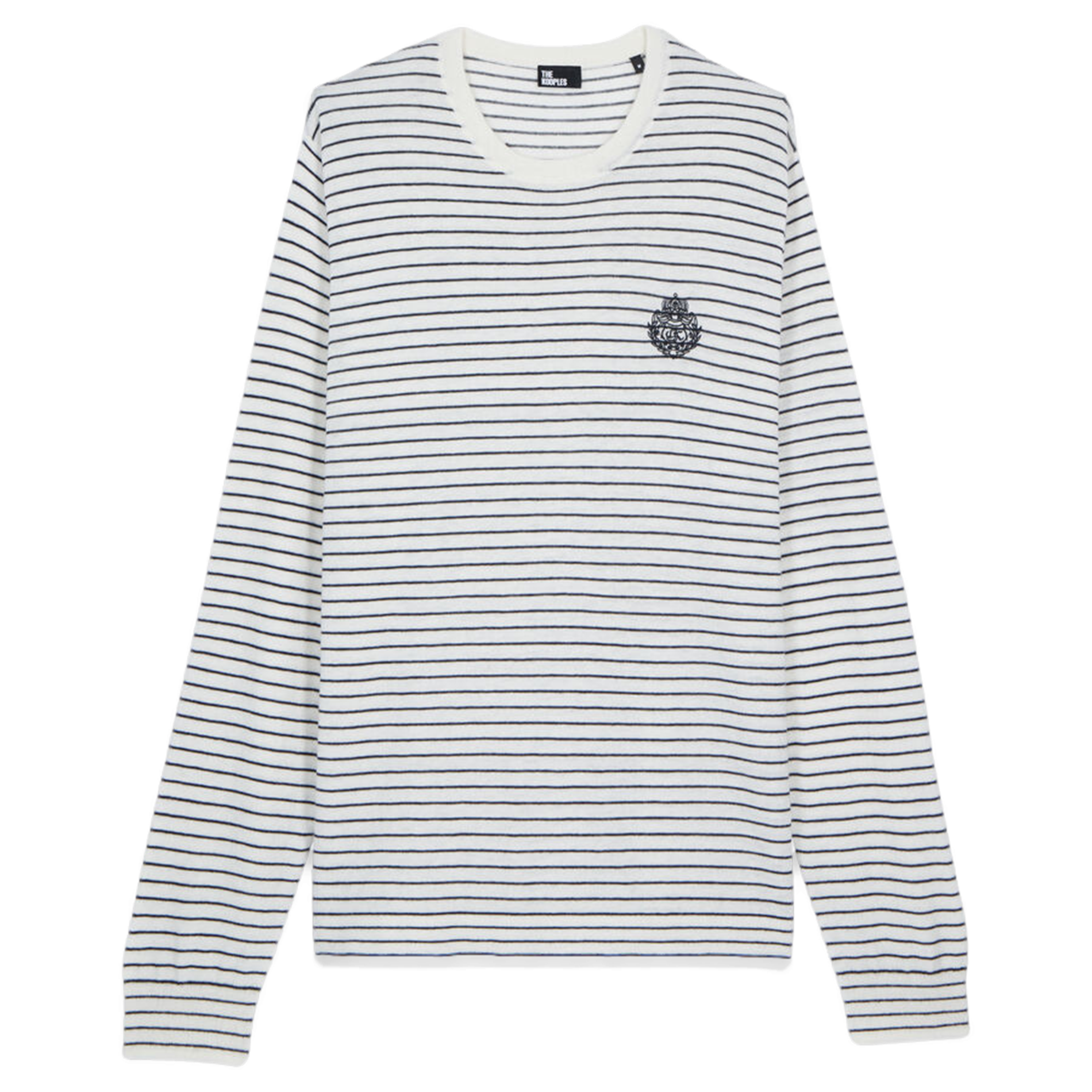 Pull col rond droit en laine et cachemire rayé | Blanc