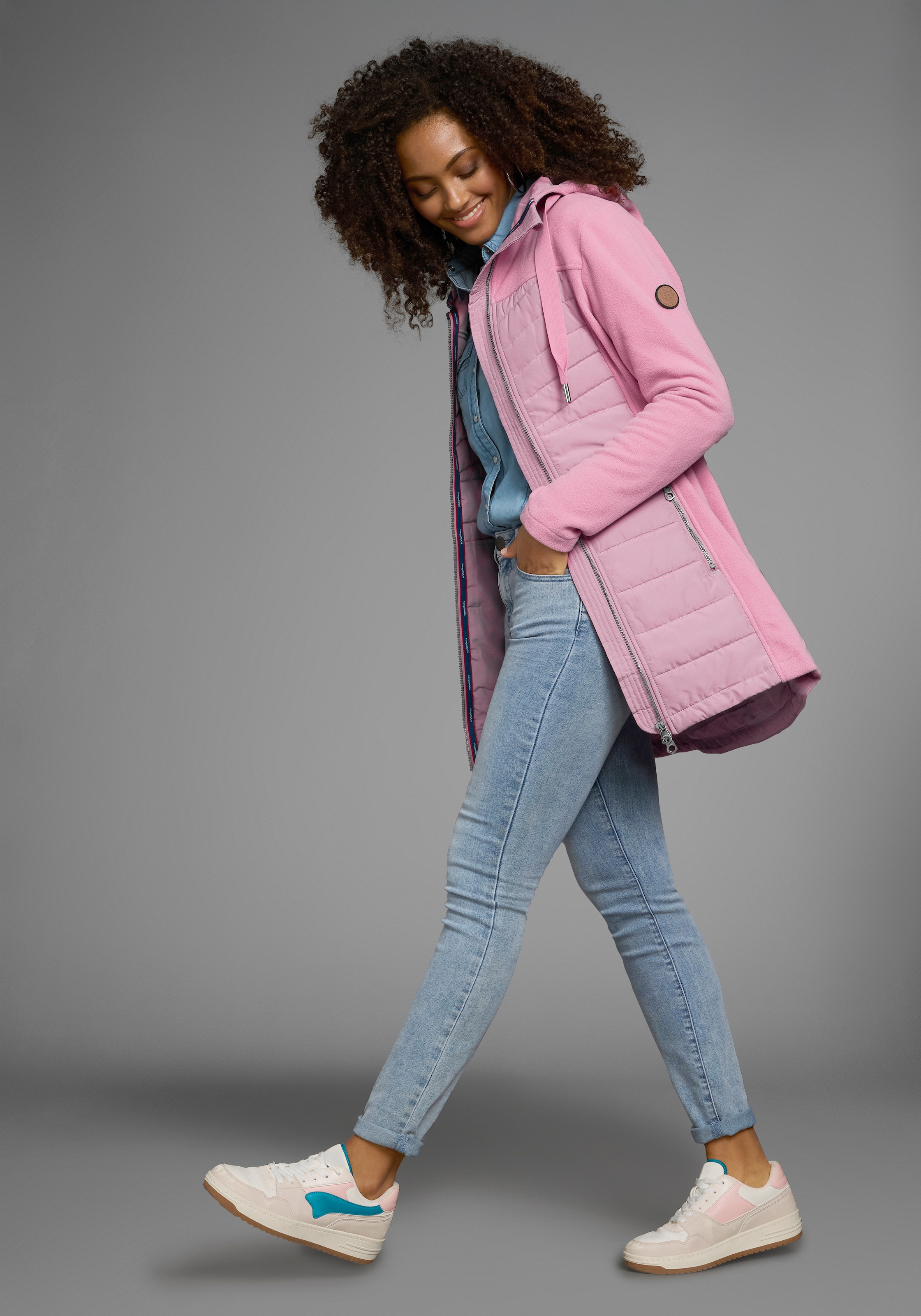 KangaROOS Langjacke mit Kapuze Hybridjacke - Fleecejacke mit wattierten Bereichen