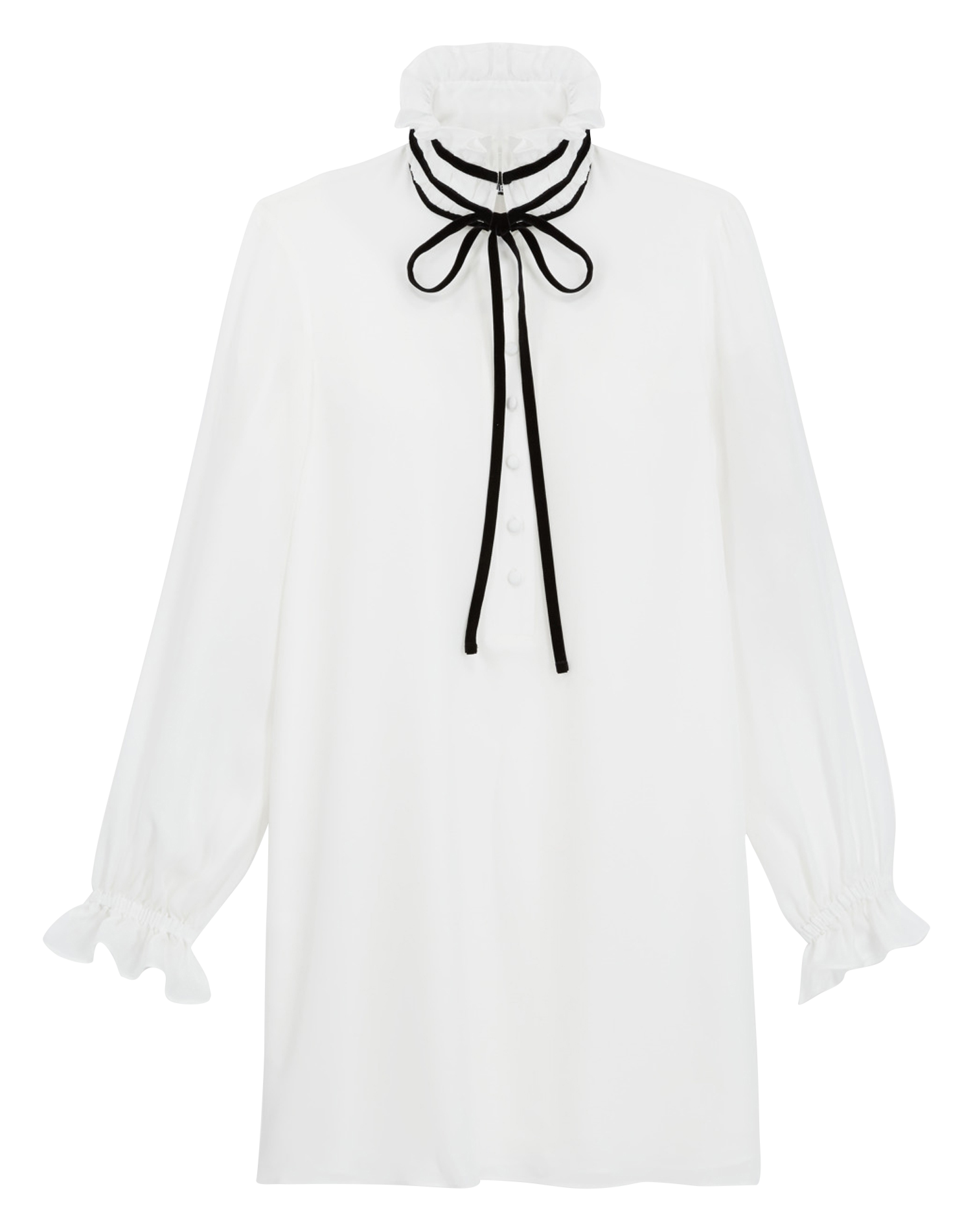 Robe courte col victorien en soie | Blanc