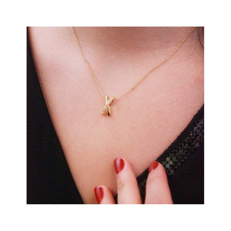 Pendentif X Duo - Doré et Cristal