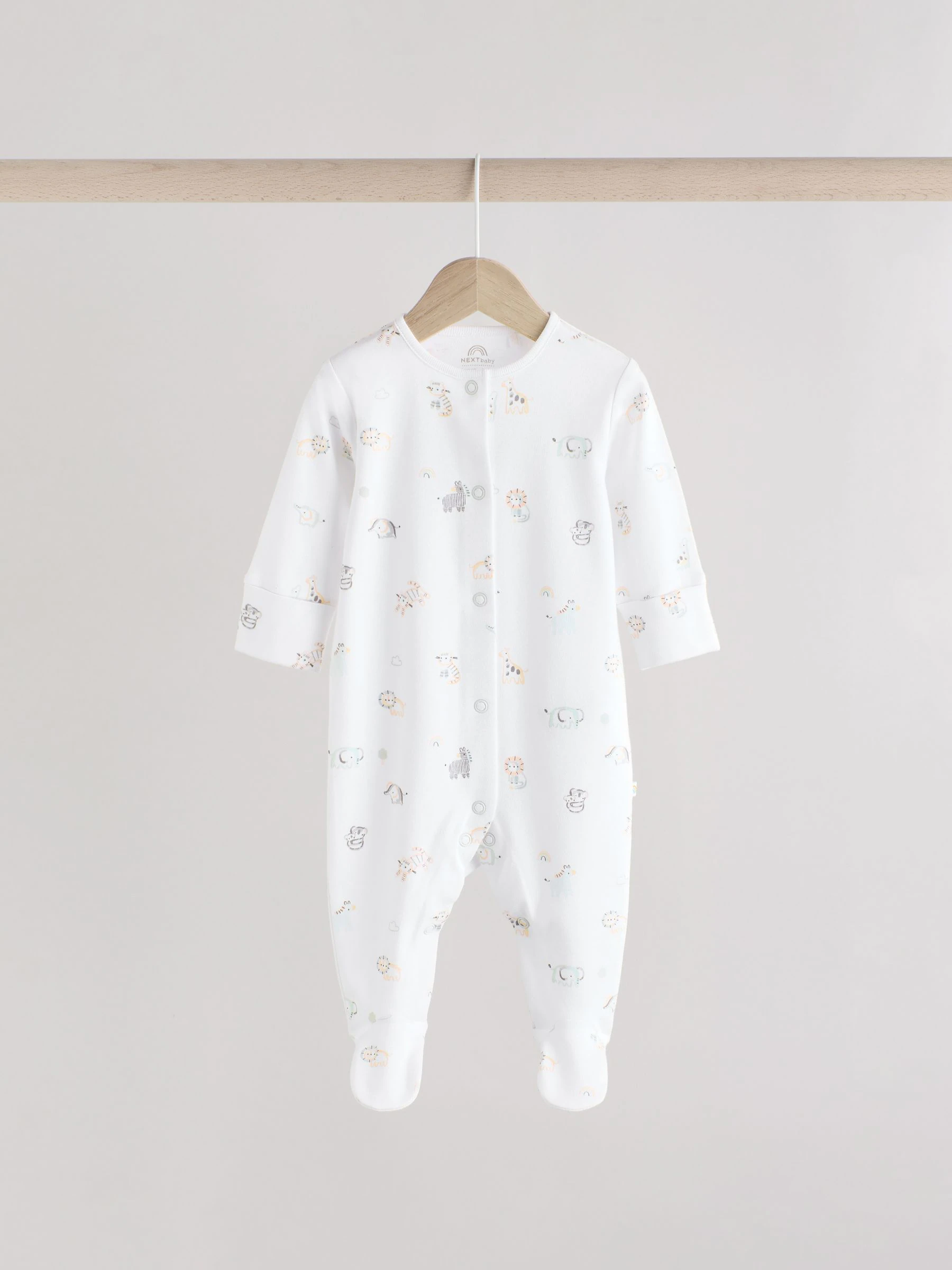 Wit - Dierenprint babypyjama's van 100% katoen, 3 stuks (0-2jaar)