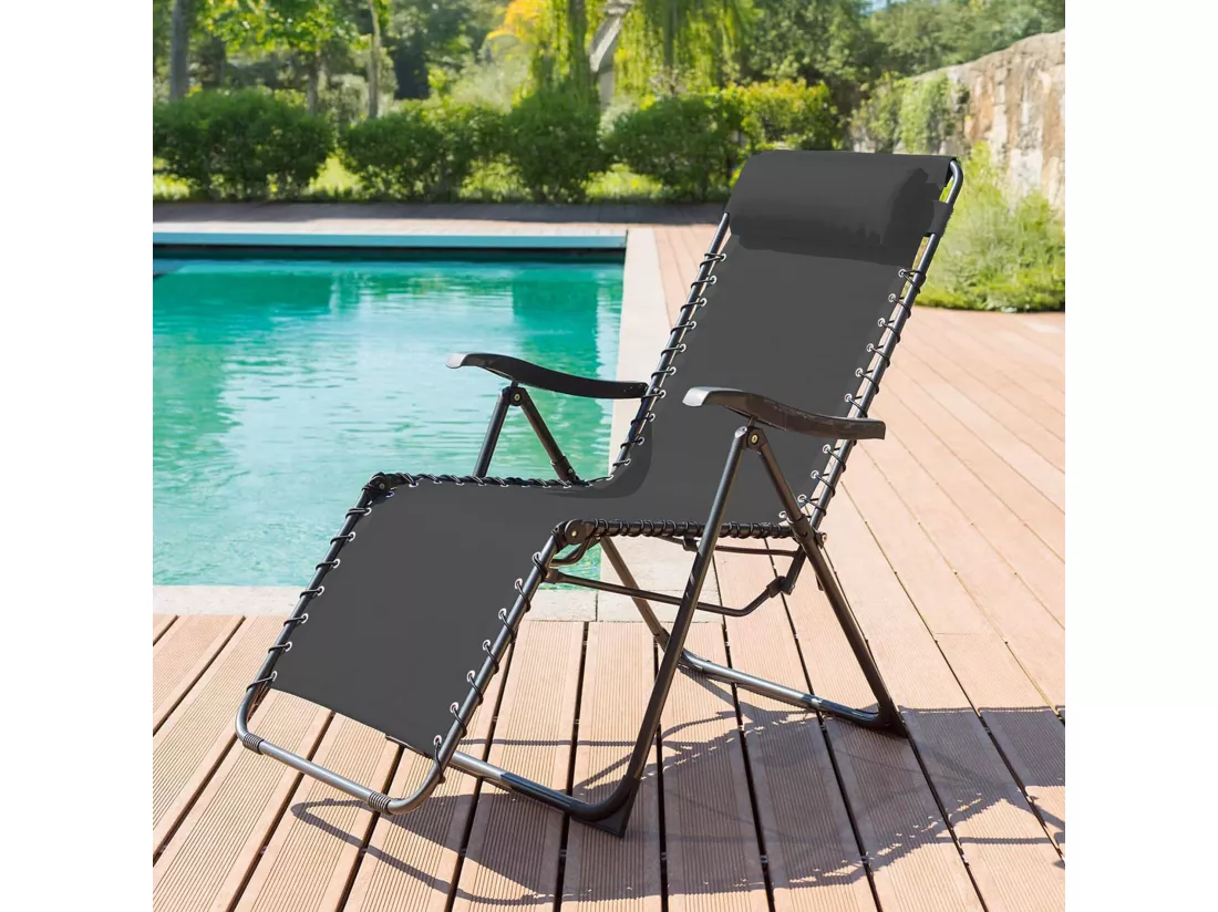 Chaise Longue Gravité Zéro Rebecca Mobili Cherymoya 113x66x104 Polyester Acier Gris Foncé