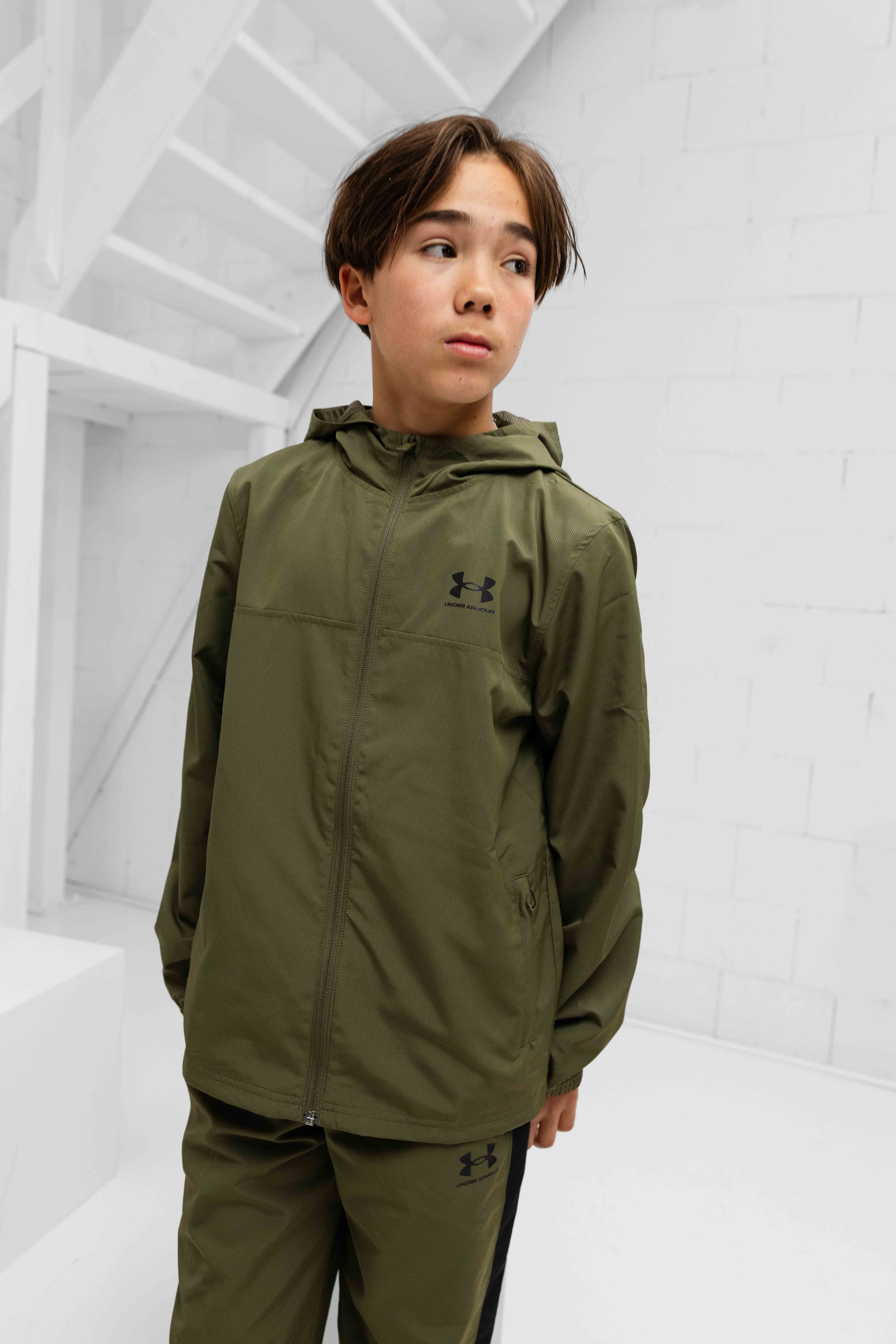 Under Armour Rival Woven Trainingspak Kids Donkergroen