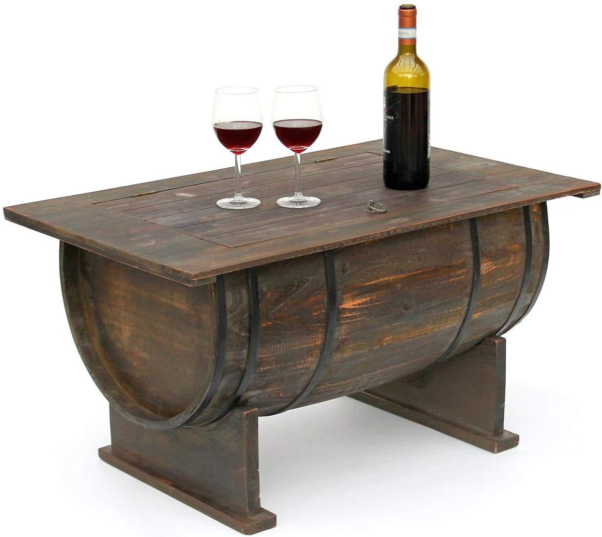 DanDiBo Couchtisch als halbiertes Weinfass Tisch aus Holz Beistelltisch 80 cm 5084 Weinregal Wein Fass Bar