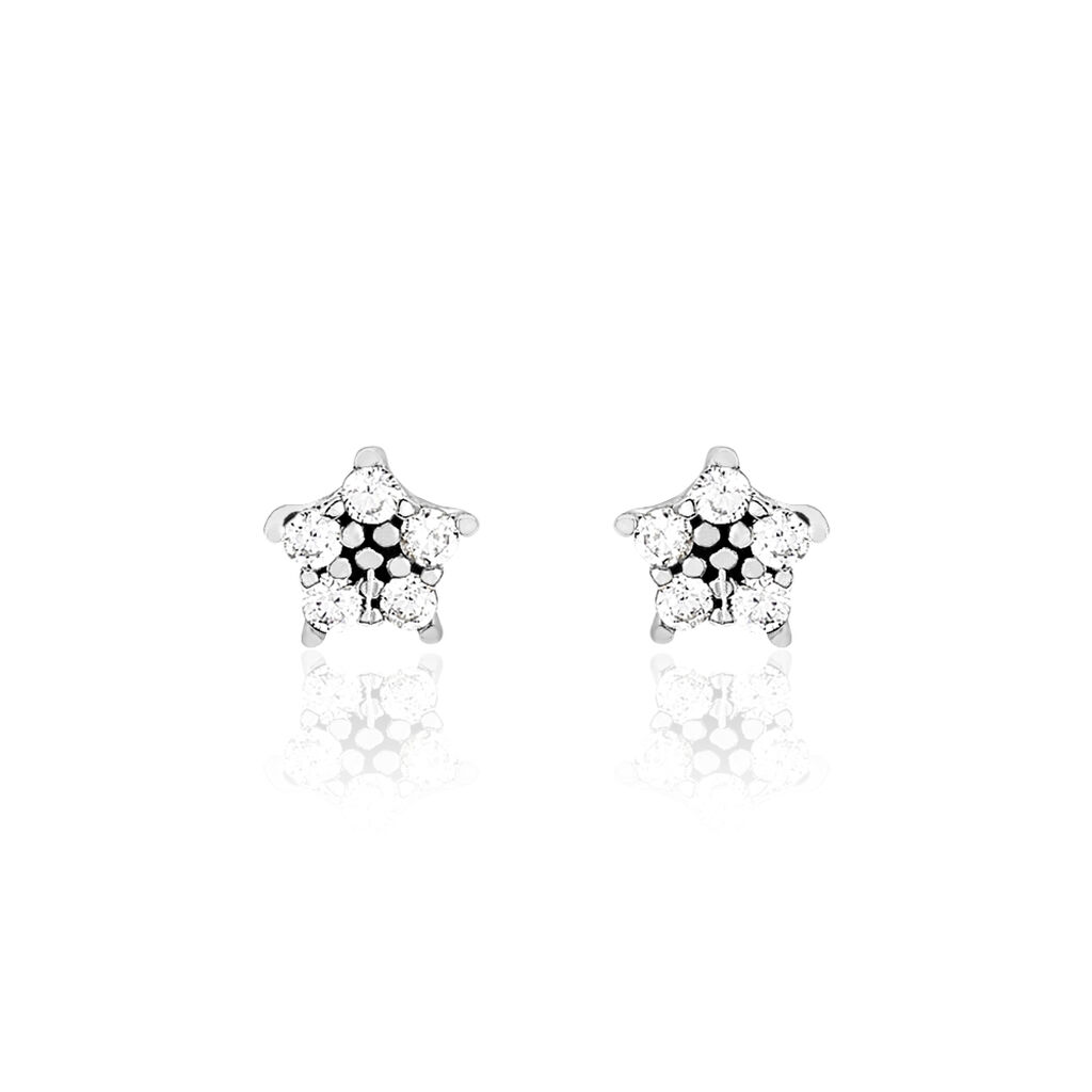 Boucles D'oreilles Puces Elais Etoile Or Blanc Oxyde De Zirconium