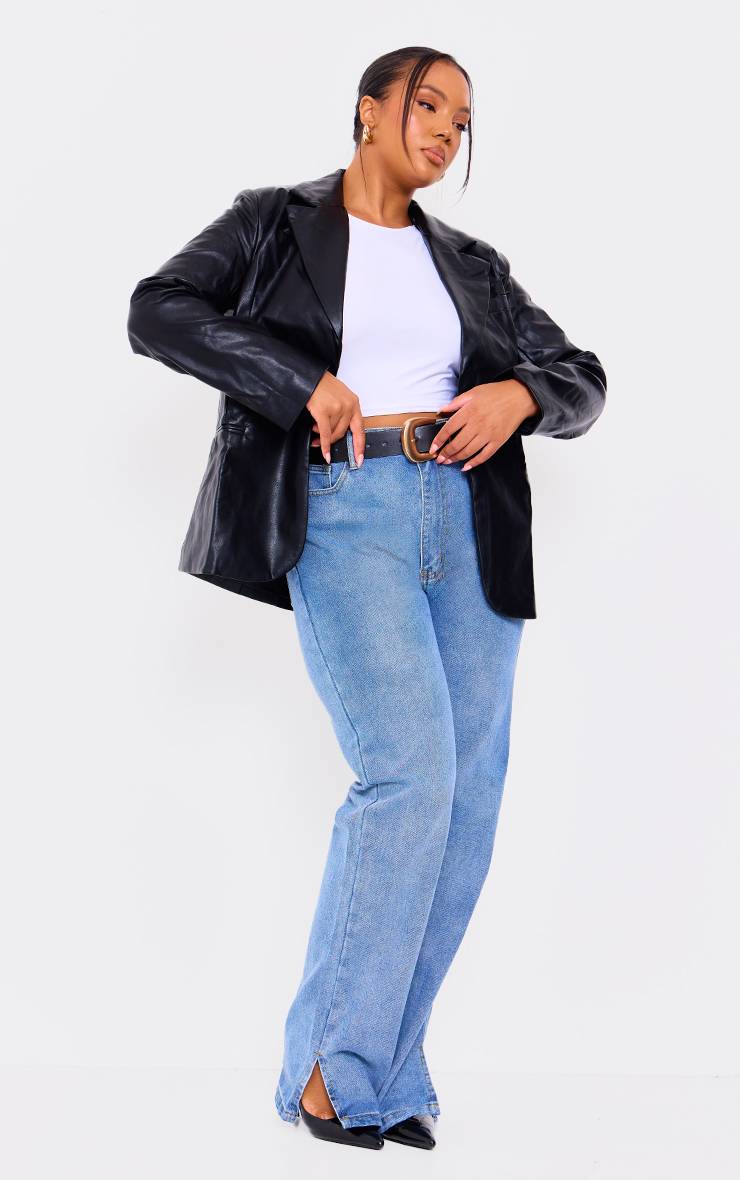 Noir Blazer Grande Taille En Synthétiquecuir