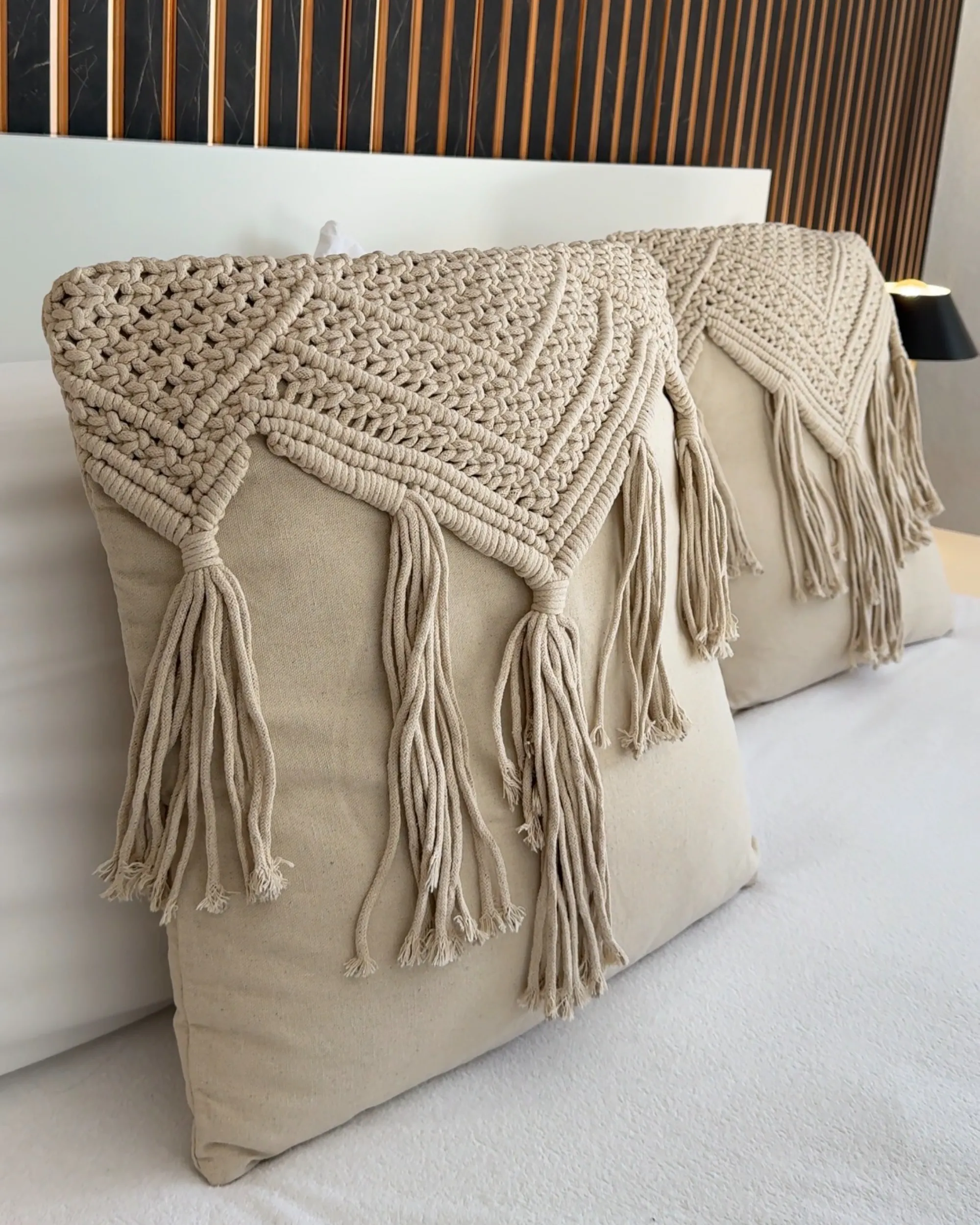 Set van 2 sierkussens BEDADI Katoen 45 x 45 cm Lichtbeige geometrisch patroon