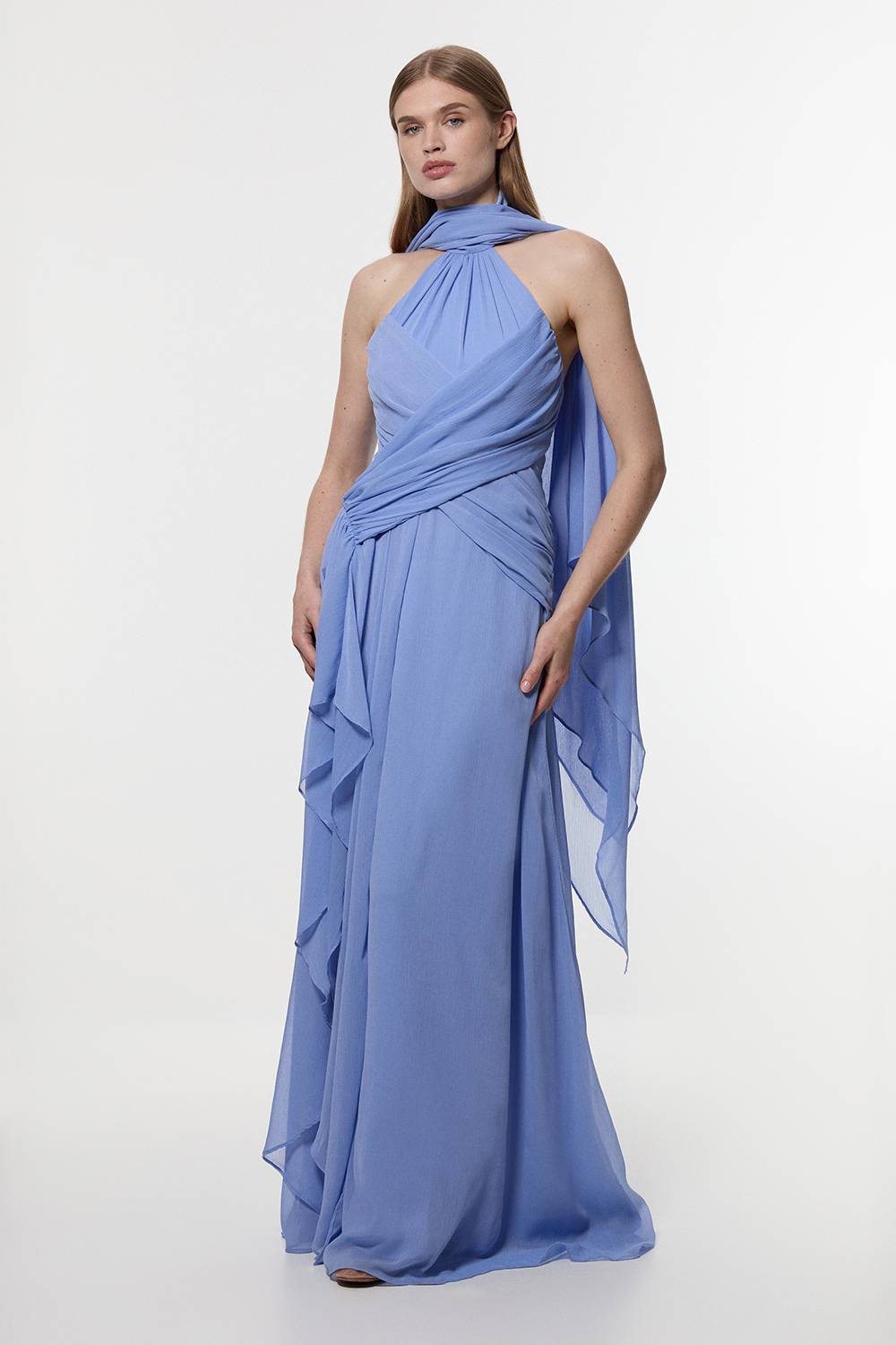 KarenMillen Robe Maxi En Georgette Gaufrée Tissée Avec Croisé Devant Petite Taille