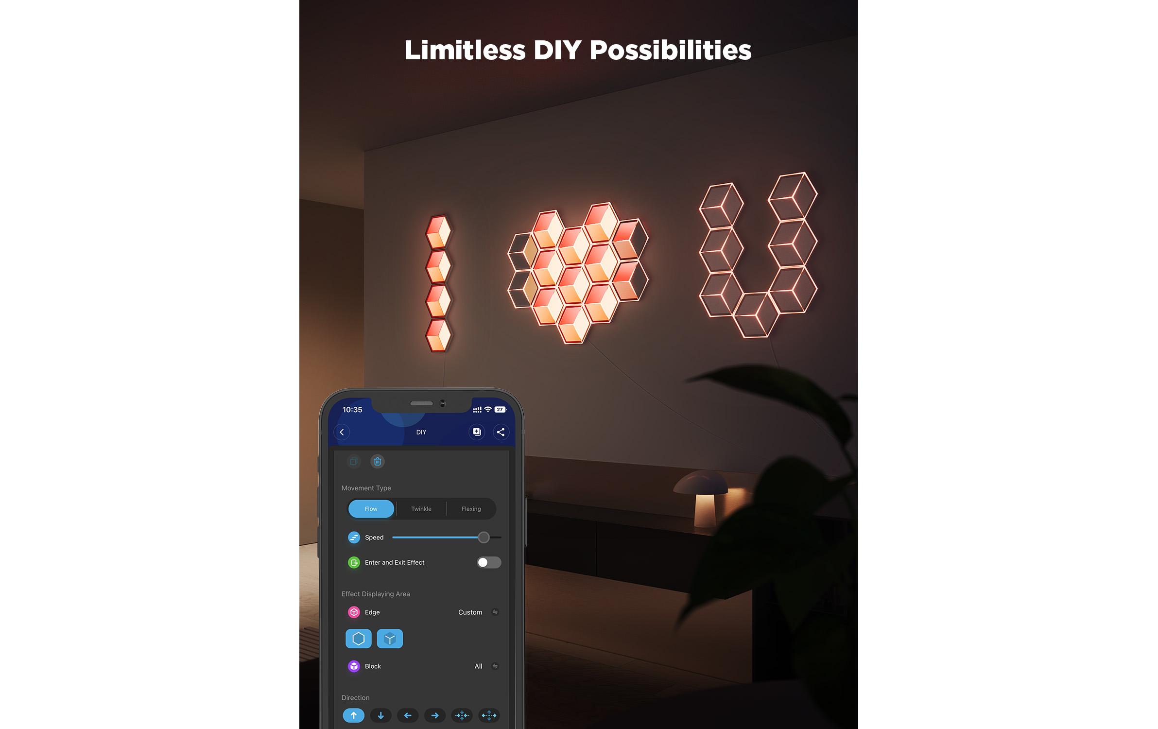 Panelleuchte Glide Hexa Ultra, 7er-Pack, RGBIC<br>Innovative 3D-Lichtpaneele