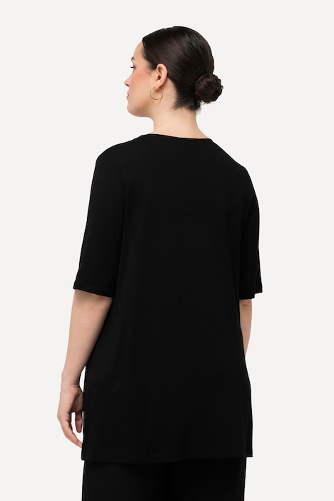 Shirt-Tunika, Stickerei, Tunika-Ausschnitt, Halbarm