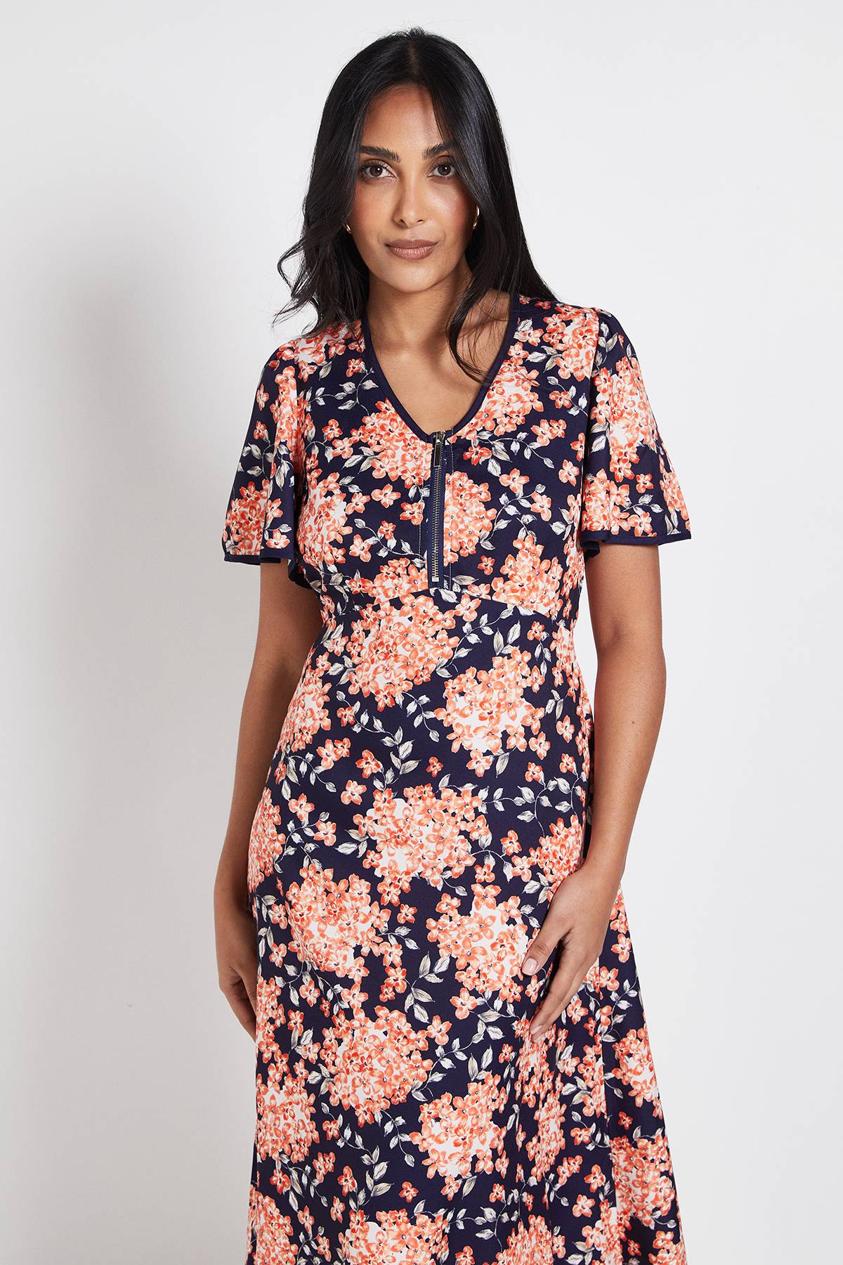 Wallis Robe Midi (s) Petite À Manches Évasées Et Fermeture Éclair