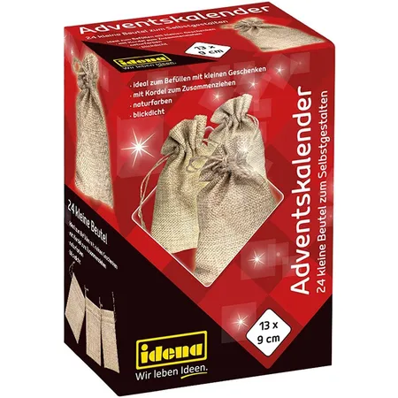 Idena Adventskalender 24 Leinensäckchen natur, 13,5 x 9 cm