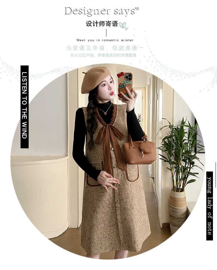 Empressa - Zwangerschapsjurk met V-hals, strik en knopen, midi-jurk met A-lijn / T-shirt met lange mouwen en mockneck, effen