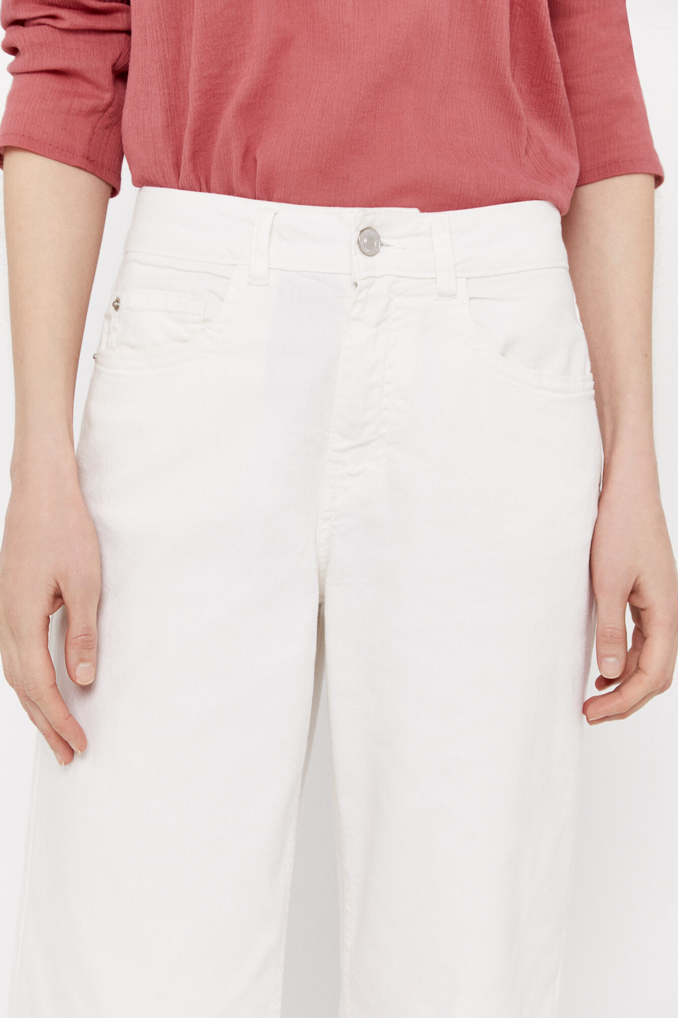 Calça jeans palazzo com 5 bolsos - Branca