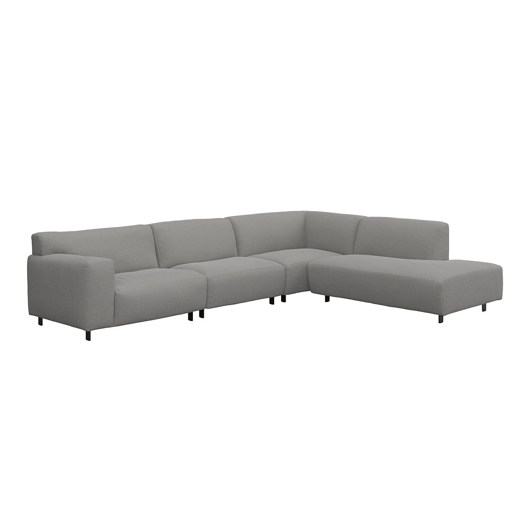 Vesta hjørnesofa 3-seter med åpen ende høyre, Big hjørnemodul, Tekstil Marsel Light grey, standardsøm, sort metallben 10 cm, Comfort CM