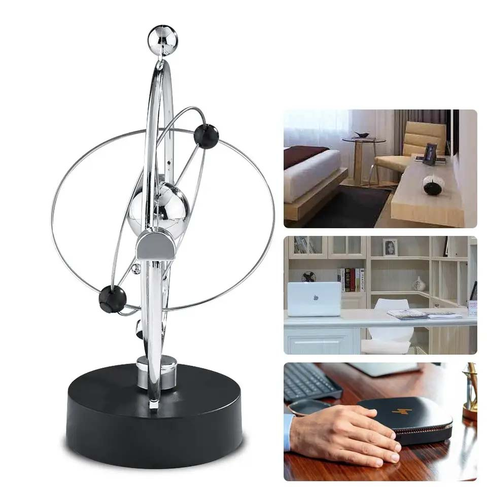 Kinetisches Physik Modell Büro Schreibtisch Deko Himmelskugel Perpetual Rotation (Batteriebetrieben) - Silber