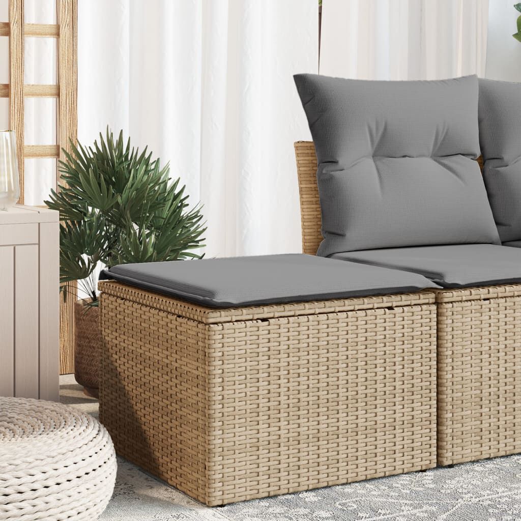 vidaXL Tuinkruk met kussen, beige, 55x55x37 cm, polyrotan