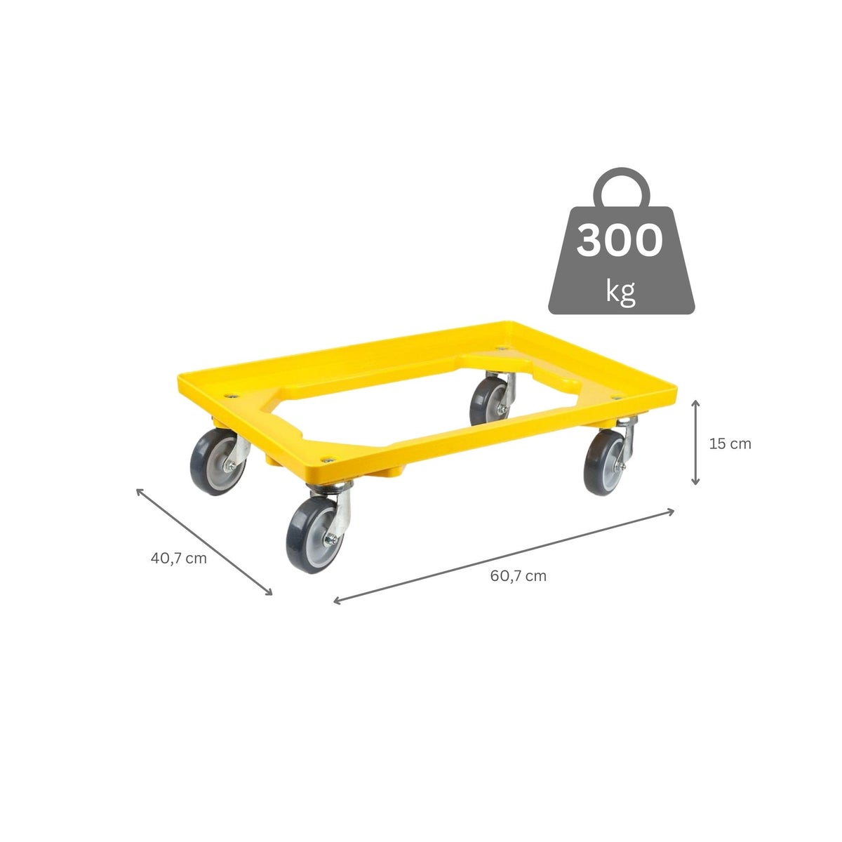 PROREGAL Voordeelset 2x Transportwagens voor Euroboxen 60 x 40 cm met Rubberen Wielen, Geel, Open Dek, 2 Zwenkwielen en 2 Remwielen, Draagvermogen 300 kg