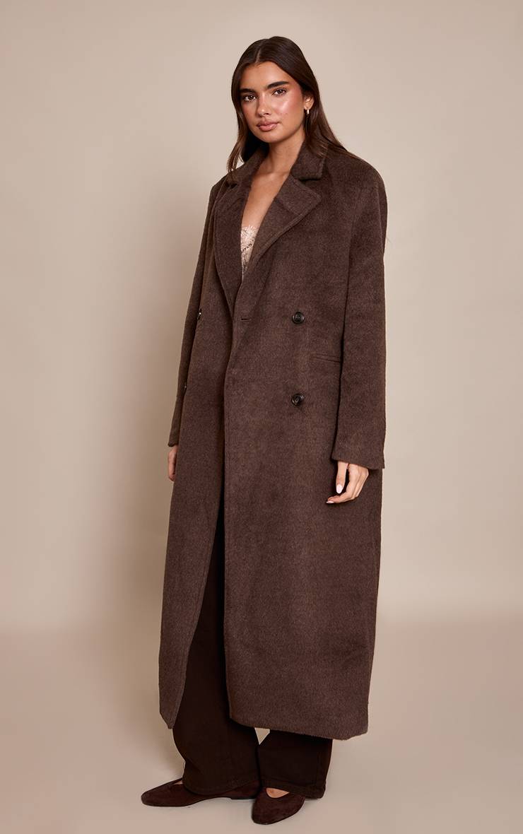 Chocolat Manteau Long Structuré En Laine À Double Boutonnage