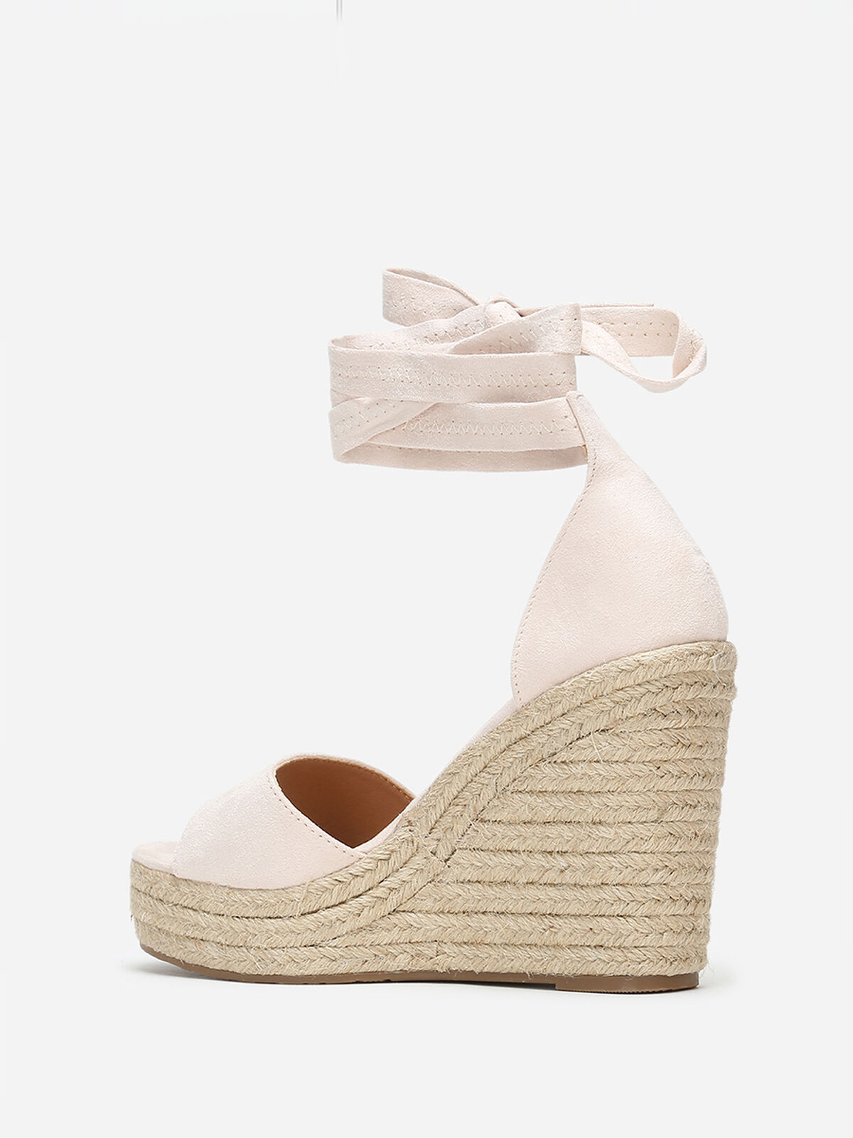 Sandales crèmes à semelle compensée et liens Beige clair- Beige clair