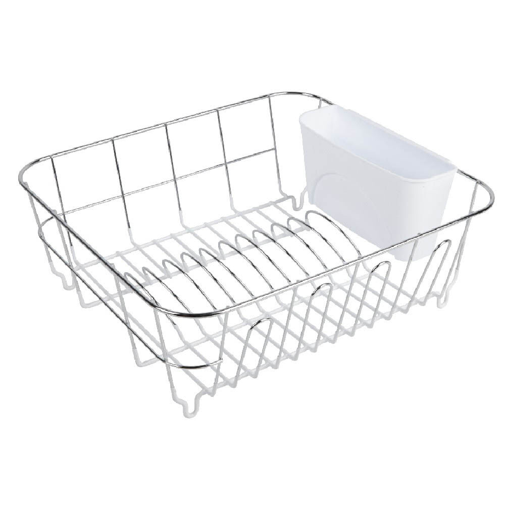 Égouttoir à vaisselle gris avec bac à couvert blanc