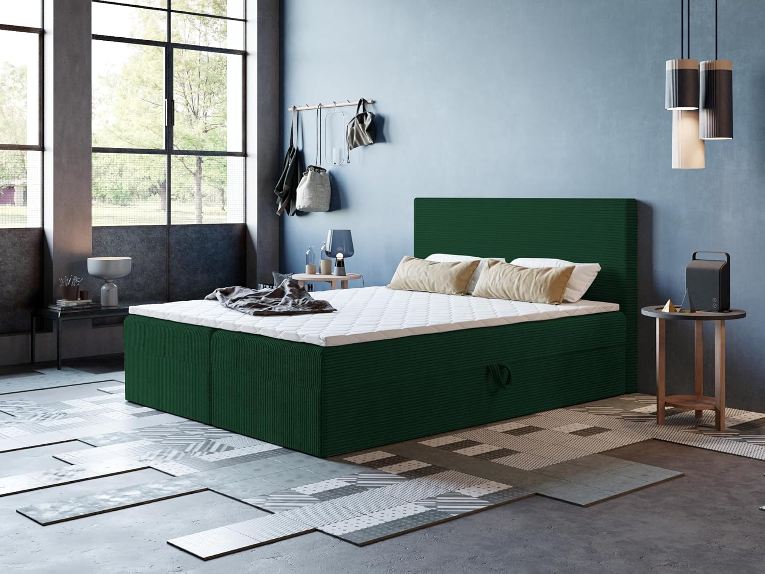 ARES Boxspringbett Ares mit Kopfteil und Bettkasten, 9-Zonen Taschenfederkern, hohe Liegehöhe, modern & elegant, Verschiedene Größen & Farben (180x190)