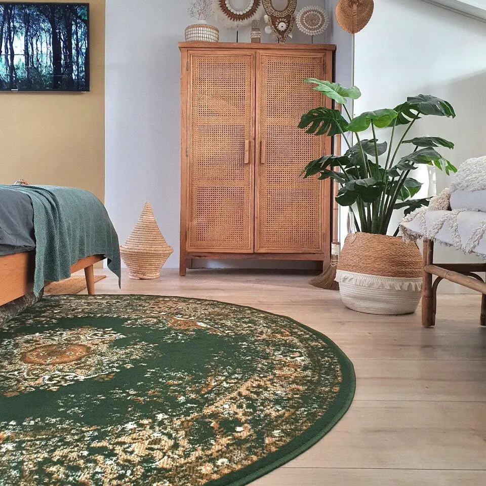 Interieur05 rond vloerkleed Keshan groen - 160 x 160 cm