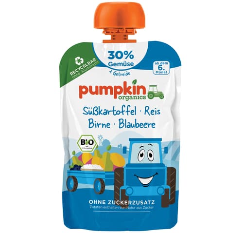 Pumpkin Organics - Bio Gemüse-Getreide-Quetschie Süßkartoffel, Birne, Blaubeere, Reis