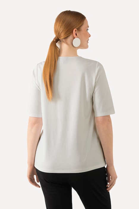 T-Shirt, Zierperlen, A-Linie, Rundhals, Halbarm