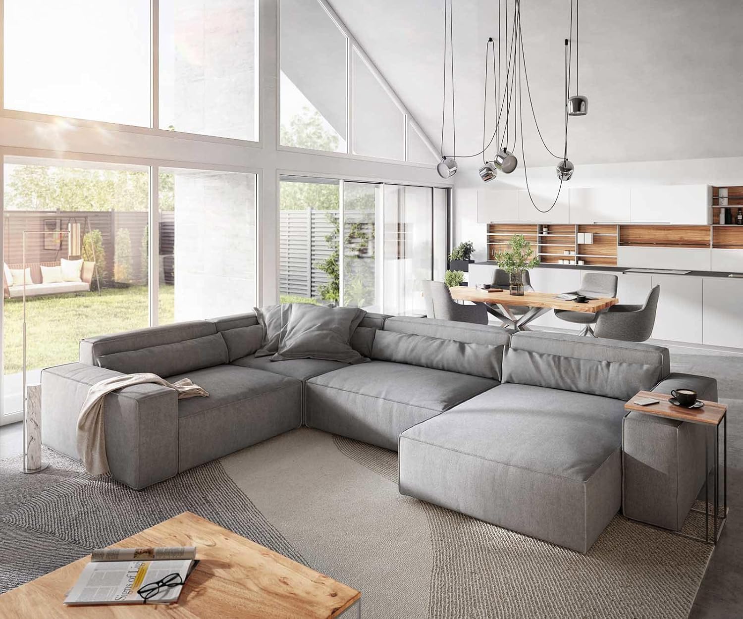 DELIFE Wohnlandschaft Sirpio XL Mikrofaser Grau 360x260 cm Recamiere variabel