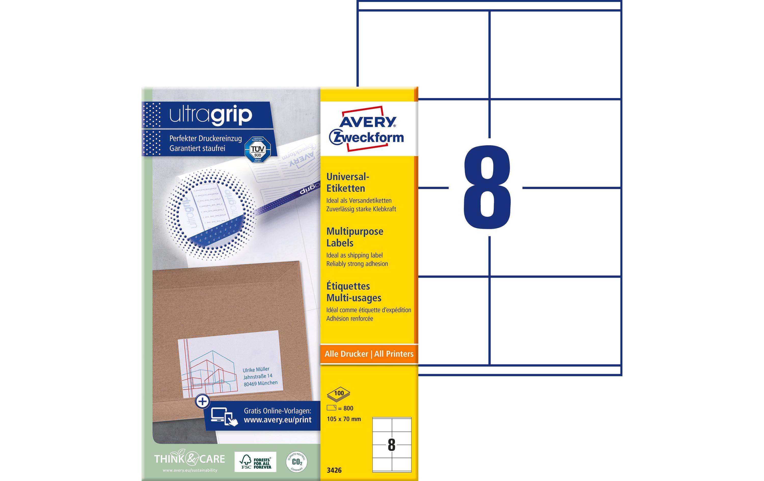 Universal-Etiketten 3426 105 x 70 mm, 100 BlattWeisse Aufkleber, permanent haftend