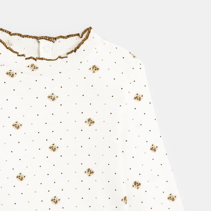 Tee-shirt maille côtelée petits chats bébé fille Gris ou noir