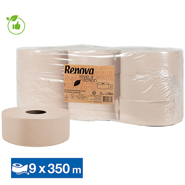 Papier toilette maxi jumbo Renova Love & Action, lot de 9