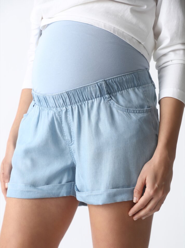 Shorts jeans leves para gestantes - Azul claro