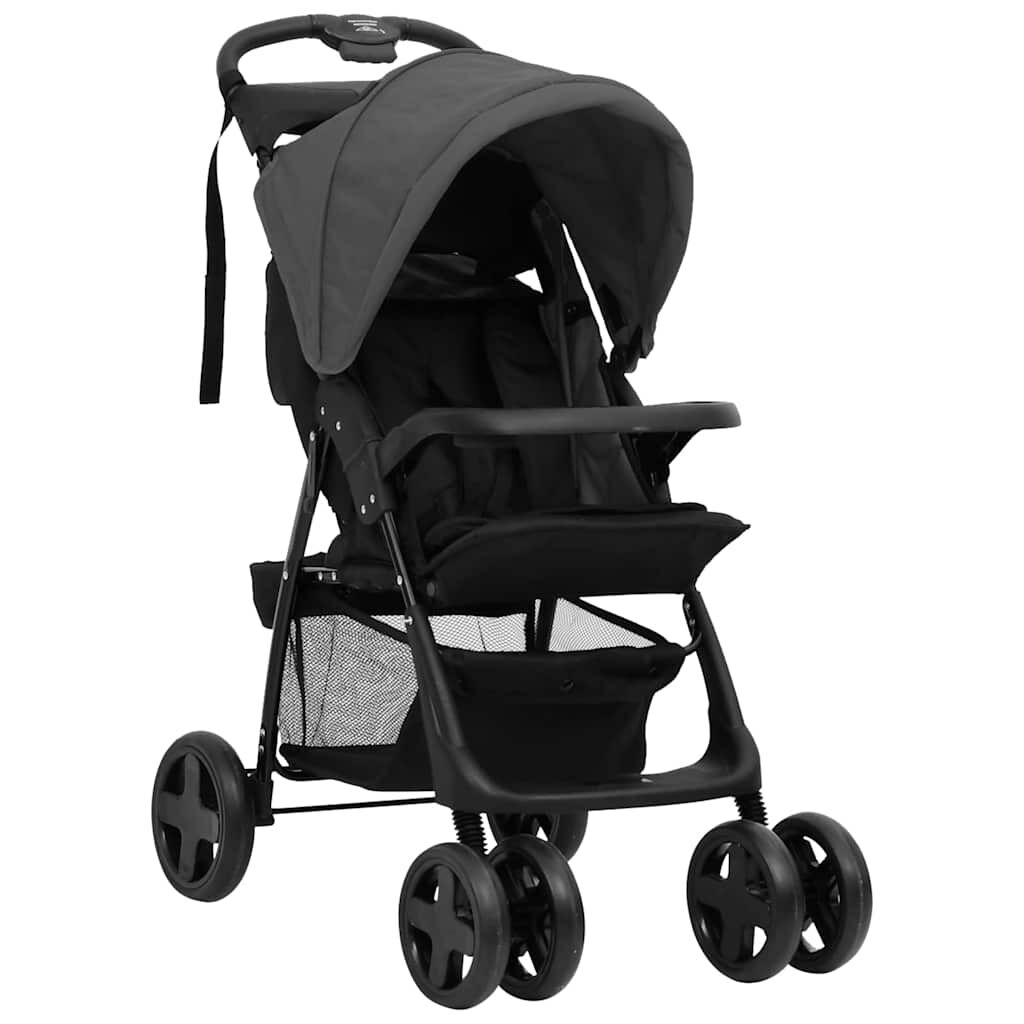 vidaXL 2-in-1 kinderwagen, donkergrijs en zwart, staal