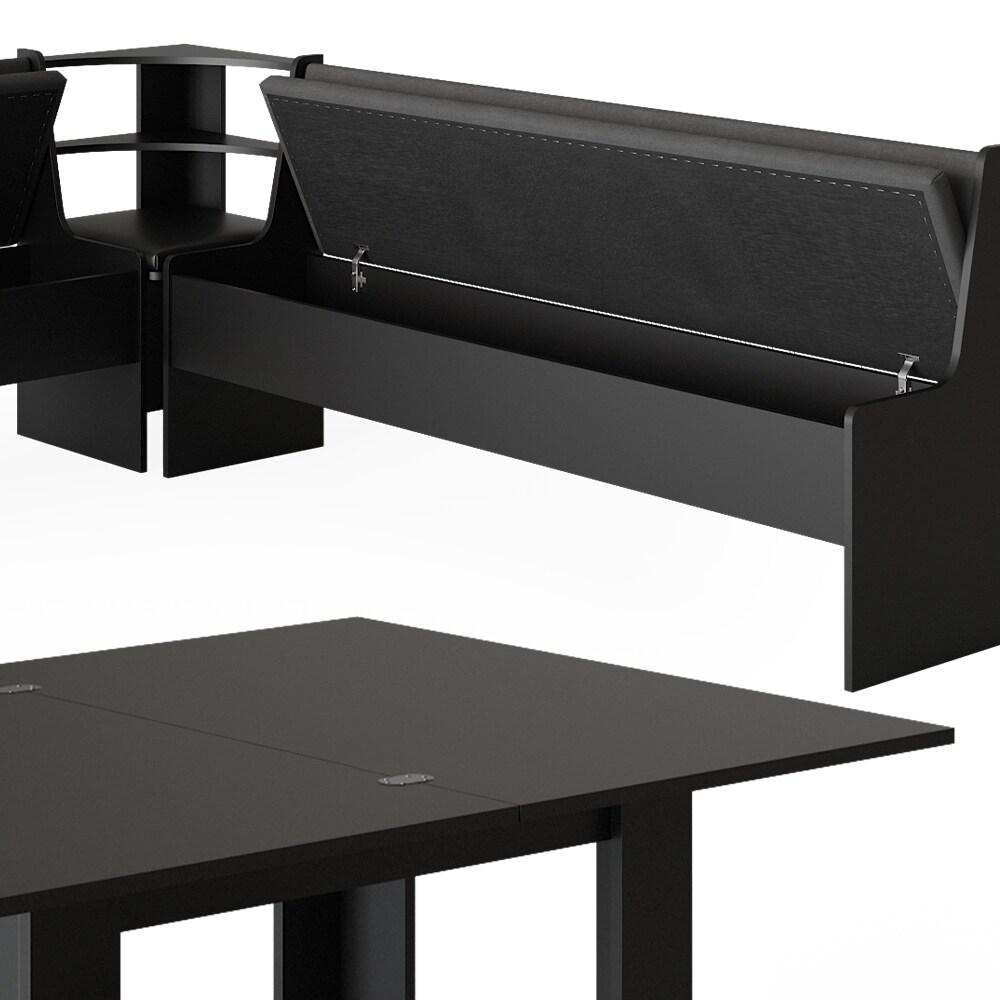 Vicco Eckbankgruppe Küchensitzgruppe Esszimmergruppe Roman Schwarz modern 210x210 cm Sitzbank Sitzecke Küchentisch Tischhocker Küchenmöbel Polstermöbel Esszimmermöbel