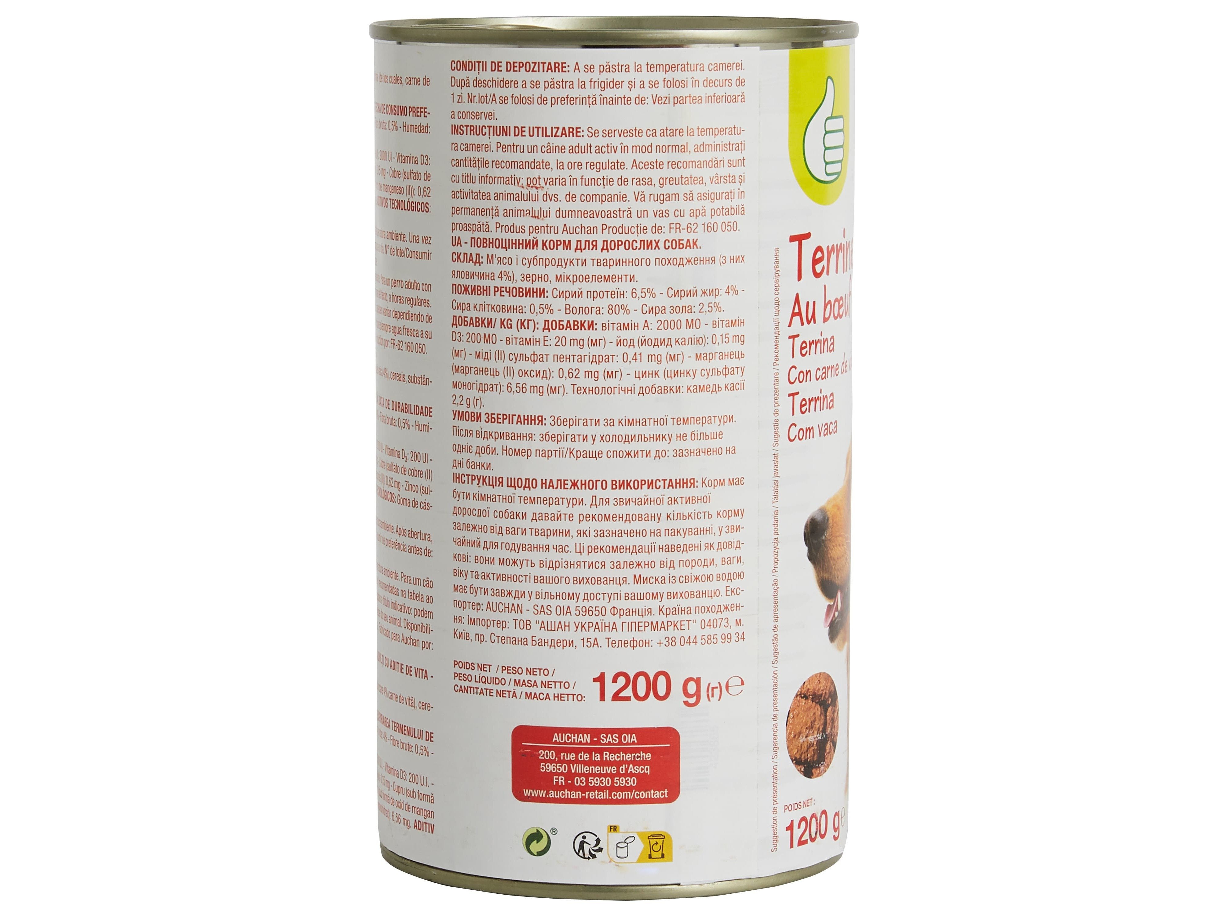 COMIDA HÚMIDA PARA CÃO POLEGAR TERRINA COM VACA 1200G