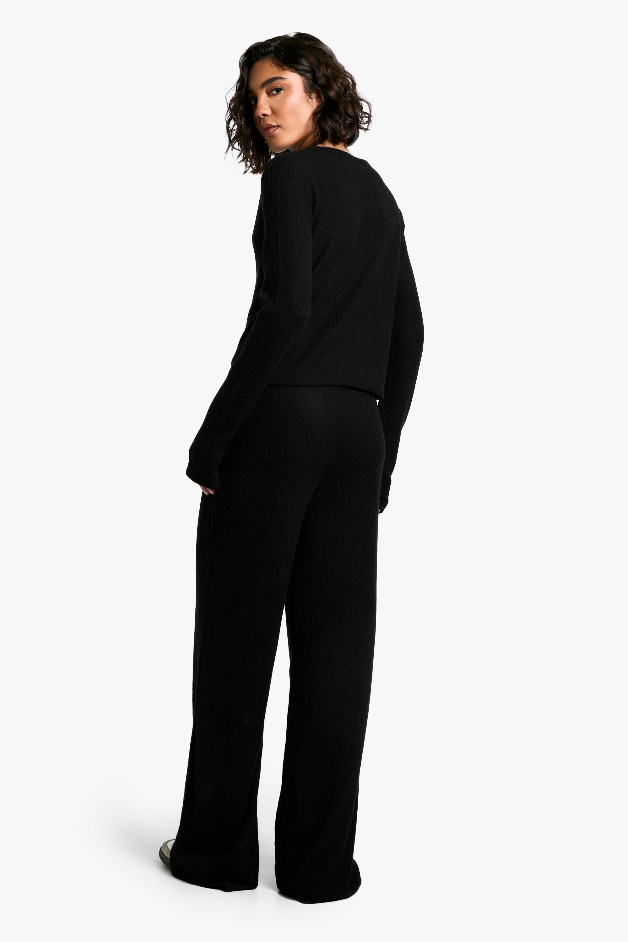 boohoo Cardigan brossé long et ensemble coordonné avec pantalon à jambes larges