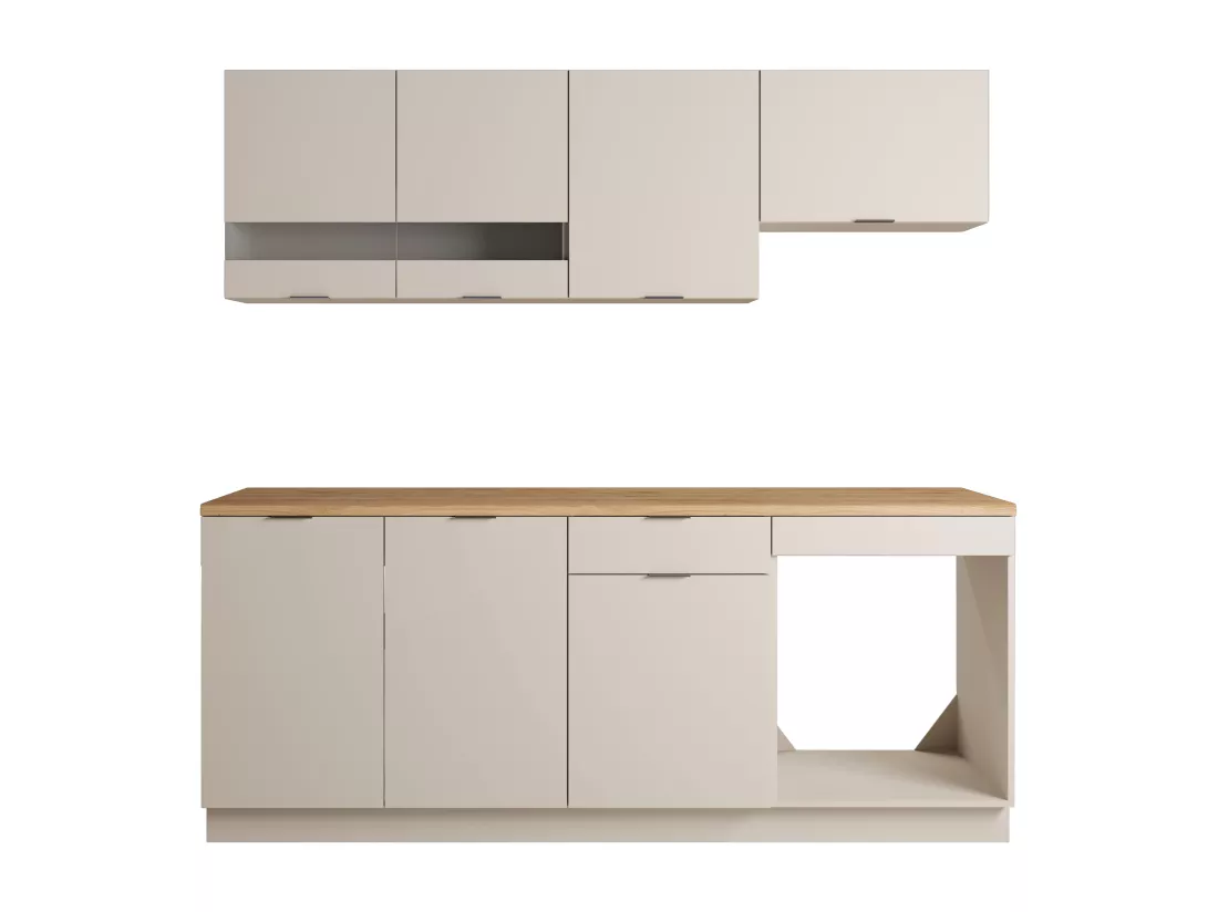 Cuisine complète - Avec plan de travail 200 cm - Beige et Naturel - CARMEO