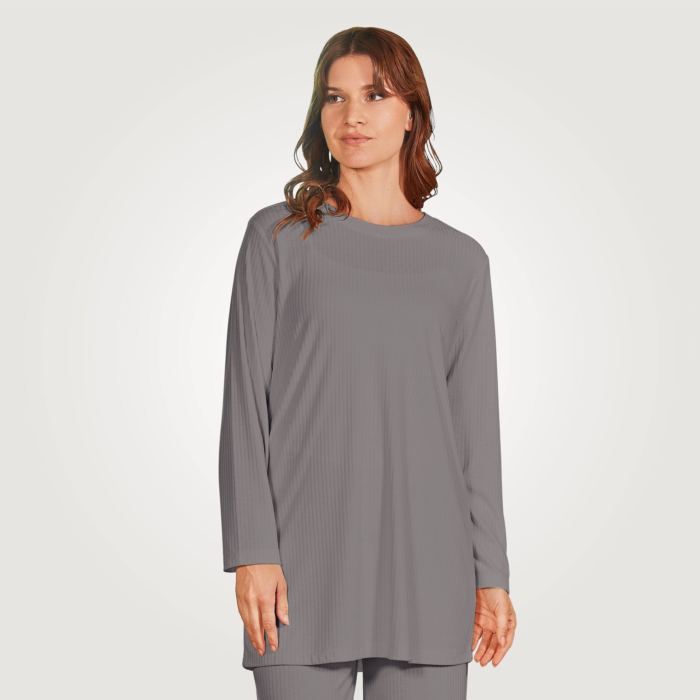 Longshirt mit Rundhalsausschnitt und Rippmuster